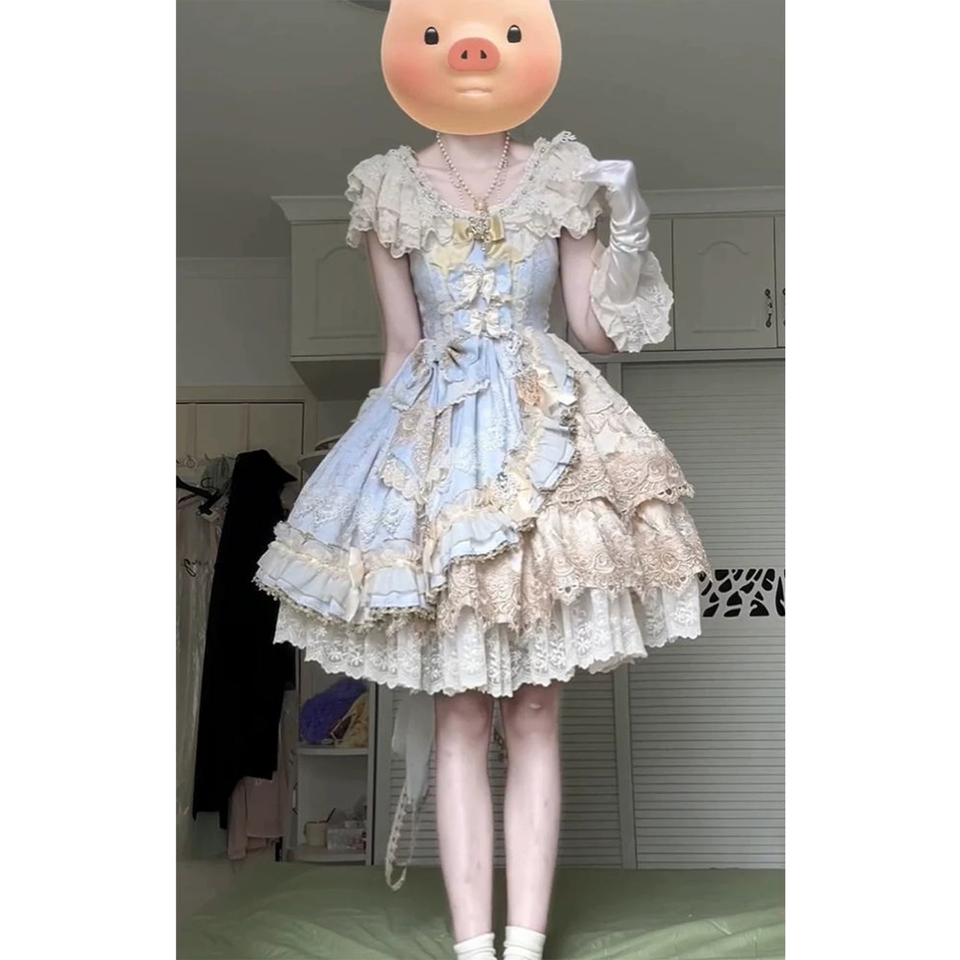 Creamy - Eternal Princess - Pale Blue and Ivory Full Lolita Dress Set with Layered Lace