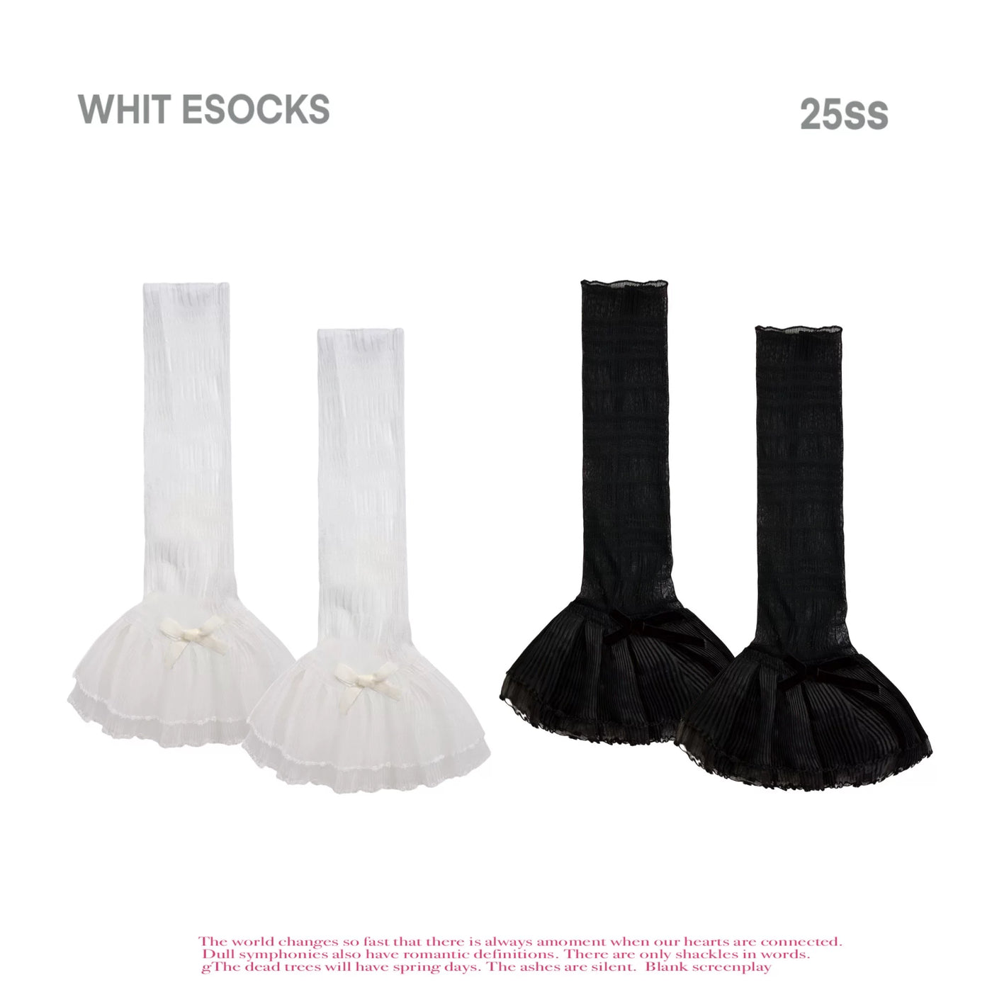 Solid white balletcore Lolita ruffle mesh leg warmers with lace trim and satin bow