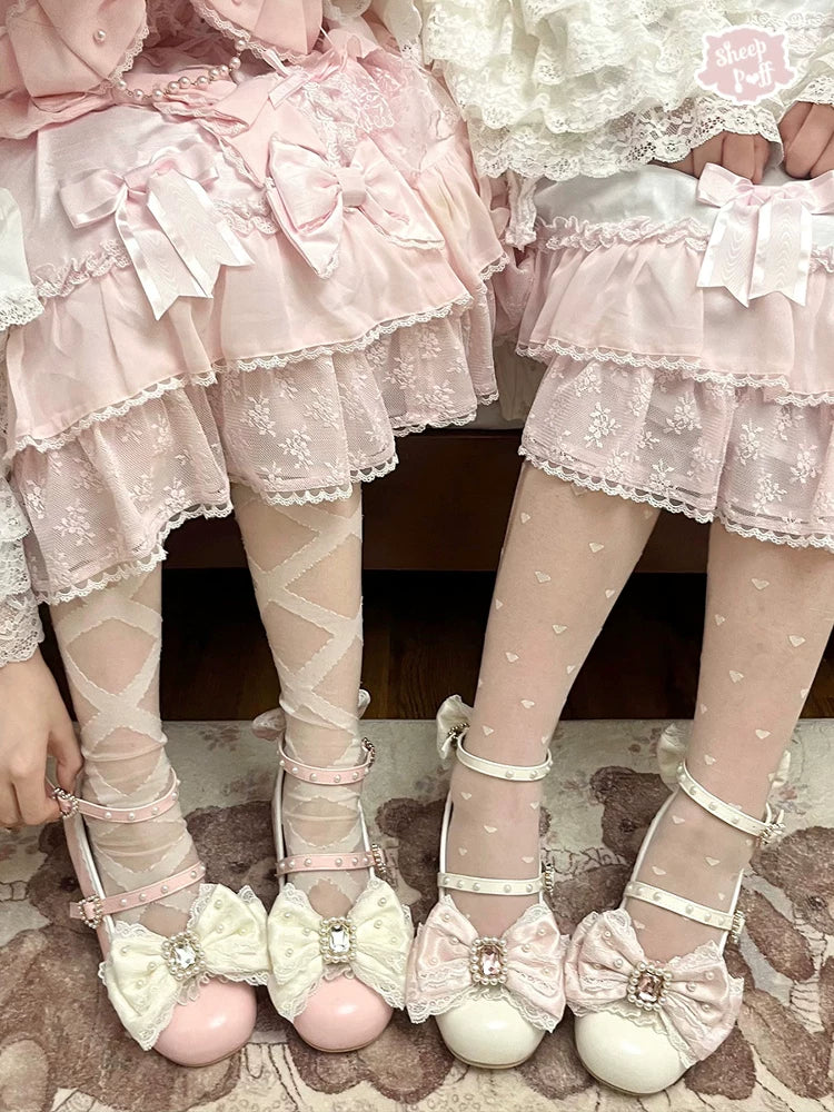 Sheep Puff Lace Romance Mid Heel Lolita Shoes