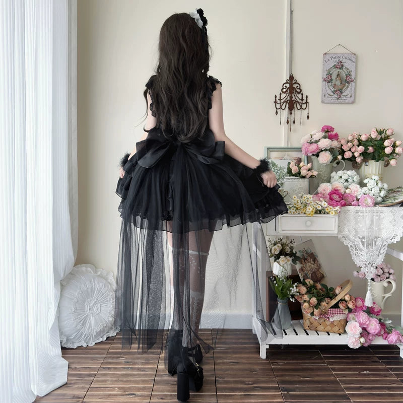 Lady Han Reborn Feather ballet bridal JSK dress by Lolita Fetch, featuring elegant feather details and floral embroidery.