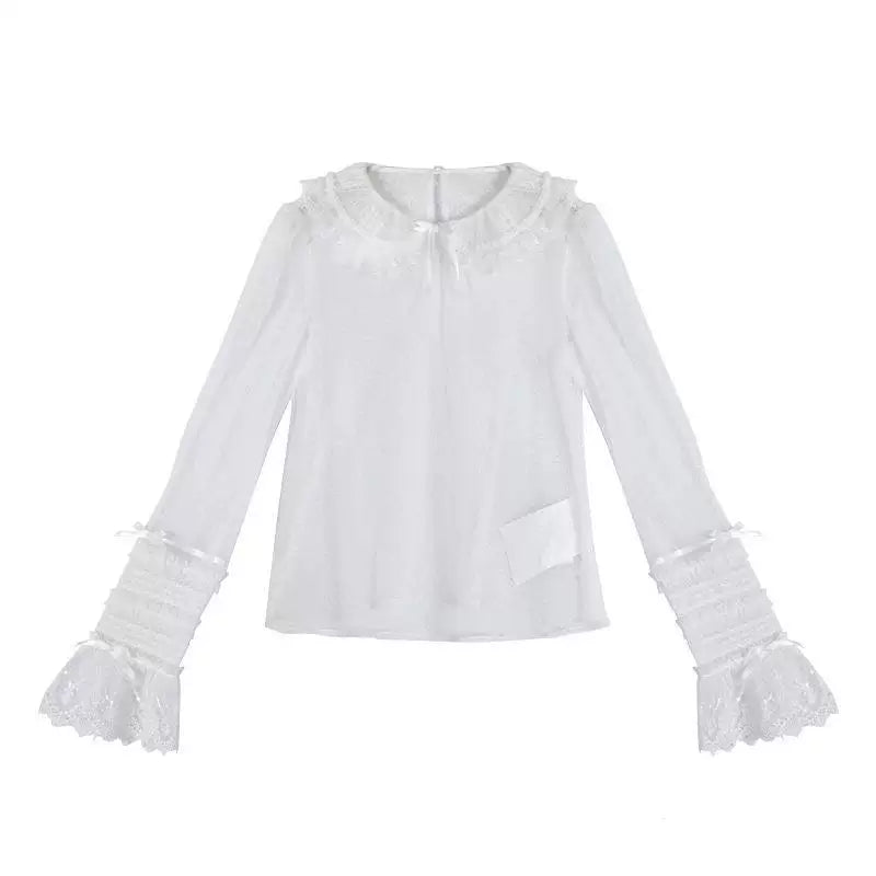 Sweetheart Dream Machine - Silent Wedding - Jacquard Dot Tulle Inner Blouse with a Ruffled Collar