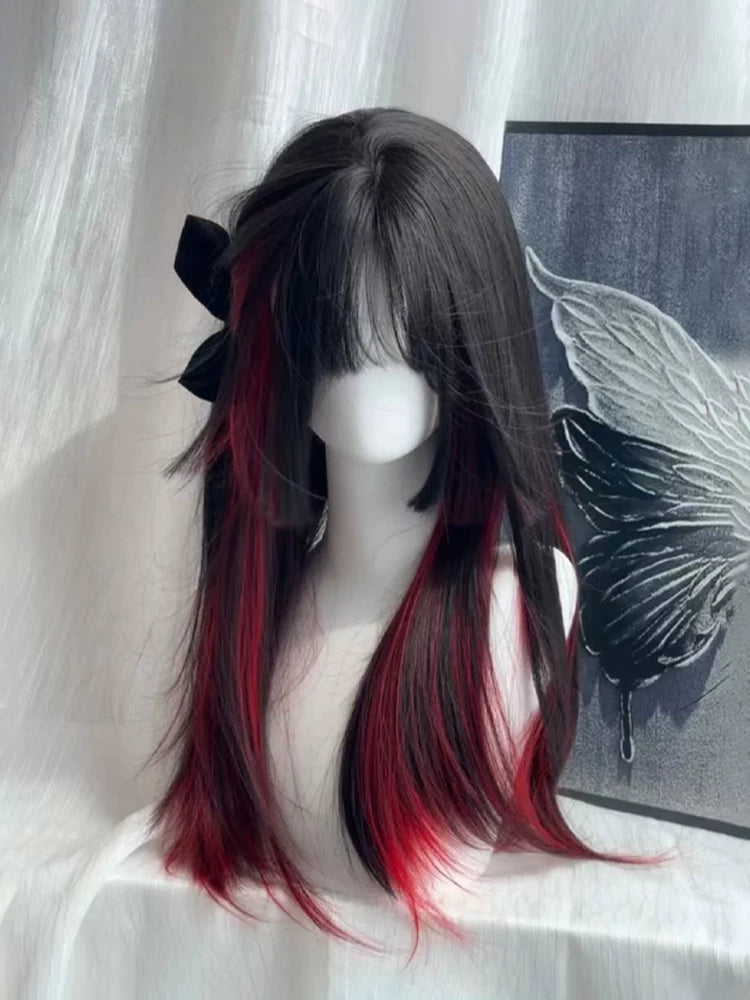 Kunkun Fish black and red highlighted long straight wig - view 6