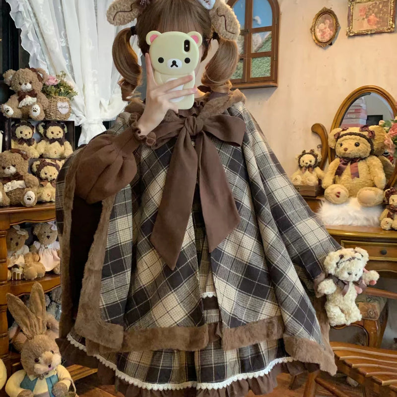 Thousand Wood Waffle Brown Plaid Lolita Cape — additional product view