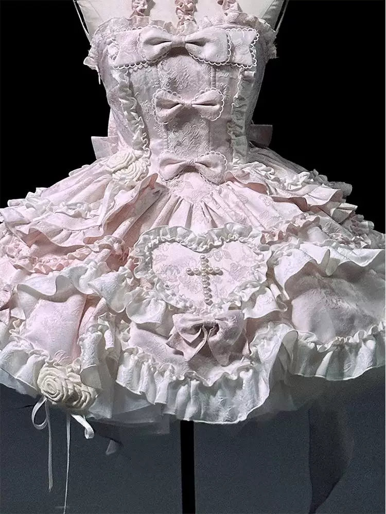 Creamy - Pink Gothic Rose Bow - JSK Dress with a Halter Neck