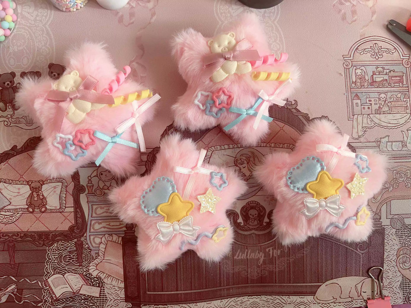 Golden Pikaka - Fluffy Star and Heart Charms - Brooch Hair Clip or Hanging Charm with Star or Heart Motifs