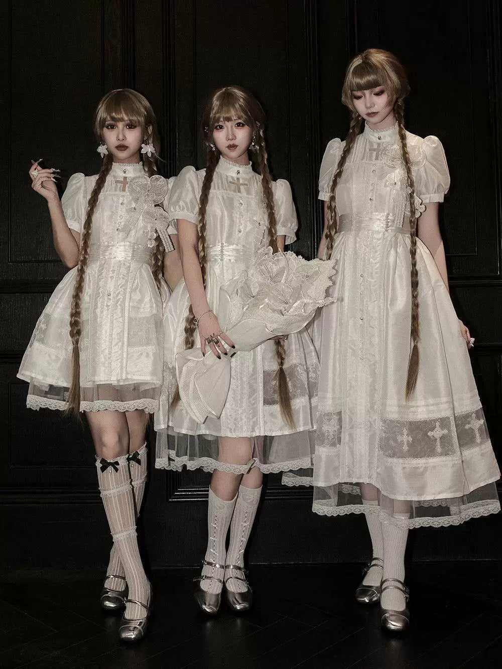Sweetheart Dream Machine - Cross Lace - Gothic OP Dress with a Stand Collar