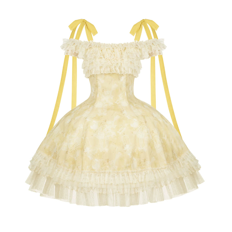 With PUJI - Falling Flowers as a Letter - Lolita Dress Collection, Print & Adjustable Straps detail view 9