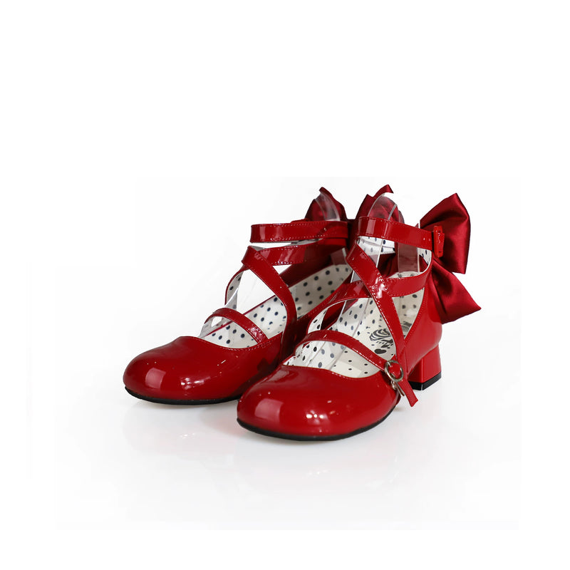 MODO Follow in the Moonlight Cross-Strap Bow Lolita Shoes – Red – view 17
