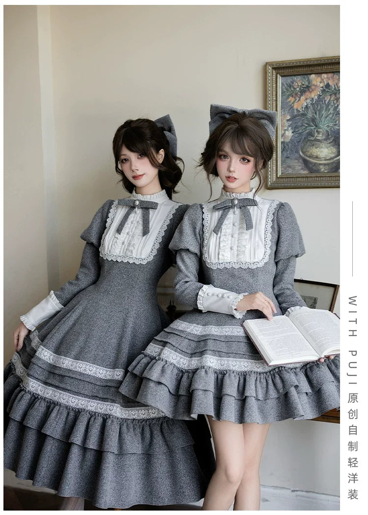 With PUJI - Reminisce - Pile Classic Lolita Dress, Detachable Cape