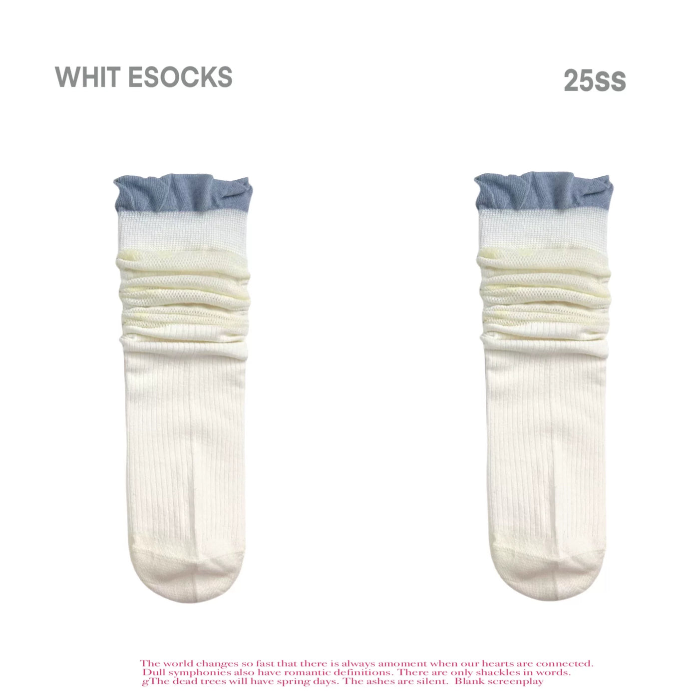 White Socks - Floral Openwork - Cotton-Yarn Mid-Calf Slouch Socks with Flower Motifs