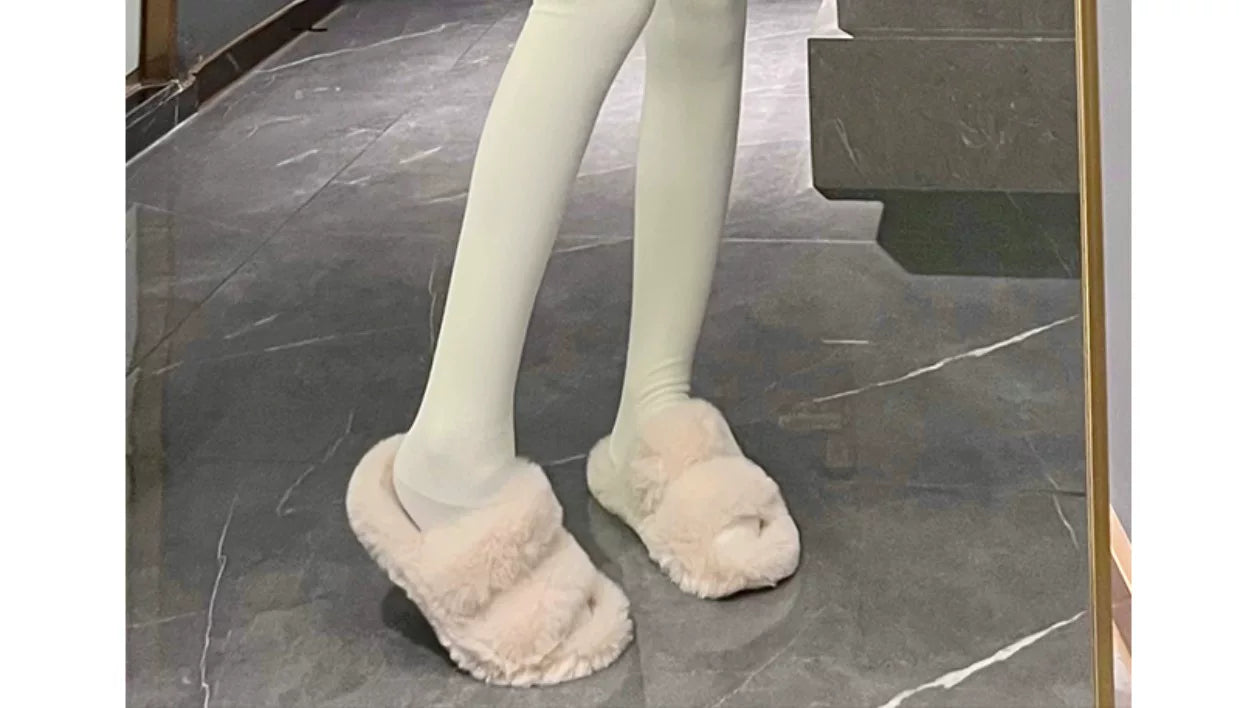Floral Milk Cat - Winter Pom-Pom - Plush-Trim Thigh-High Socks with Pom-Pom Details