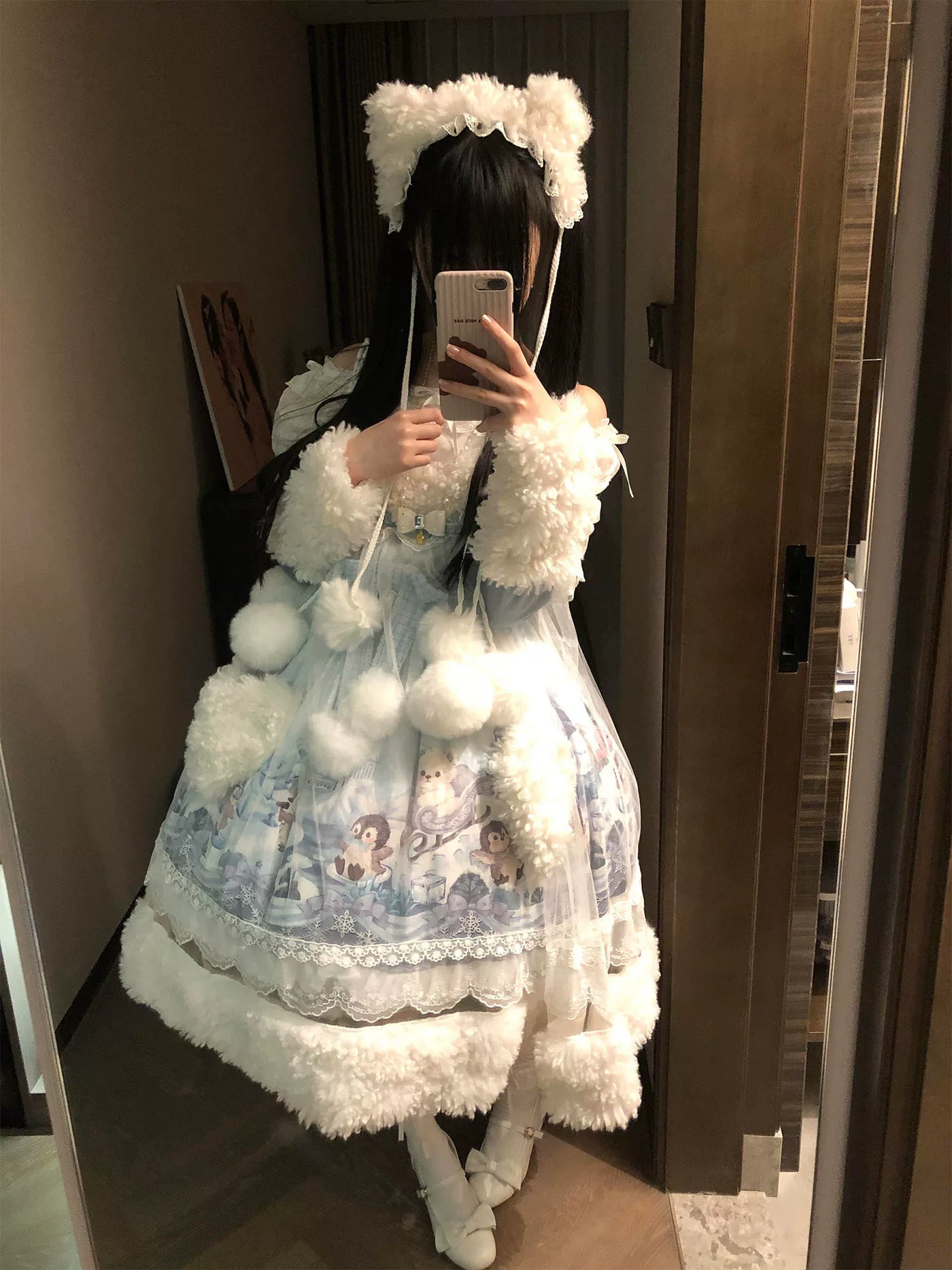 Dream Bunny - Penguin Snow Treasure - Penguin-print JSK with plush trim