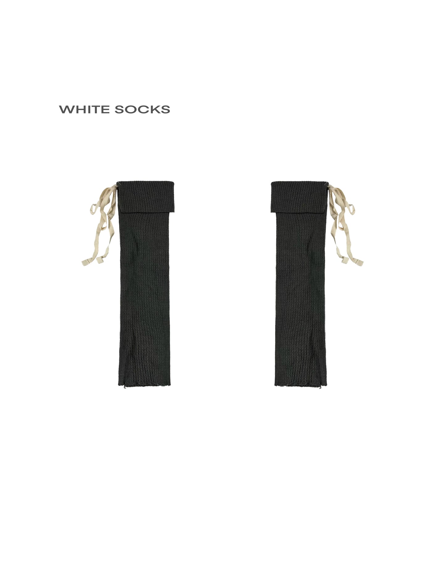 White Socks - Ballet Ribbon - Rib-Knit Calf Socks with Folded Cuffs and Ribbon Ties