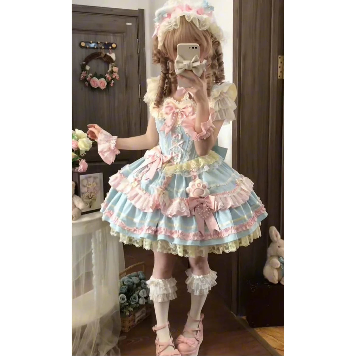 Creamy - Candy Palette - Blue-and-Pink JSK Dress Set with Train