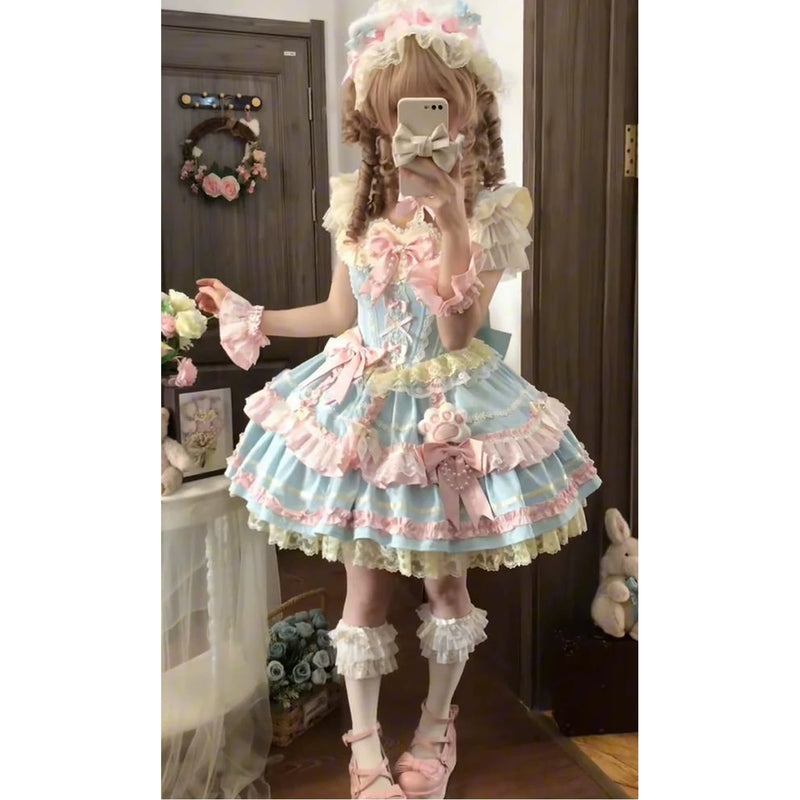 Creamy - Candy Palette - Blue-and-Pink JSK Dress Set with Train
