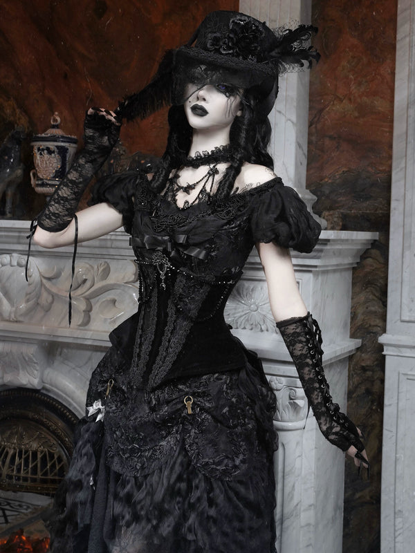 BLOOD SUPPLY: Cupid's Magic Box Black Velvet Waist Corset, product view 2