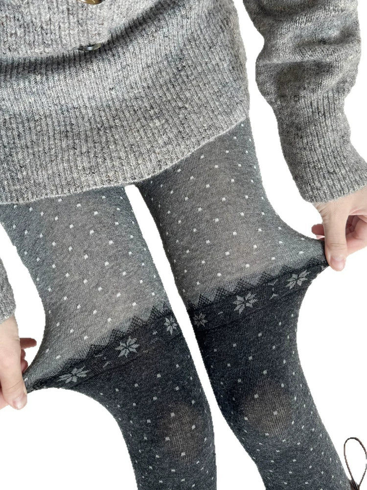 Fantasy Doll - Snowflake Contrast - Polka-Dot Tights with Snowflake Panel