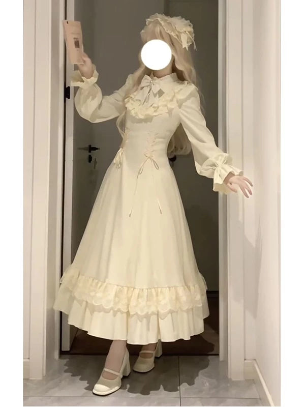 Creamy - White Moonlight - Ruffled Shawl-Collar OP Dress