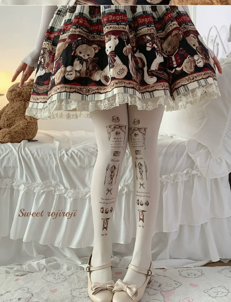 Roji Roji - Kawaii Lolita Pantyhose Velvet - Print Stockings Socks