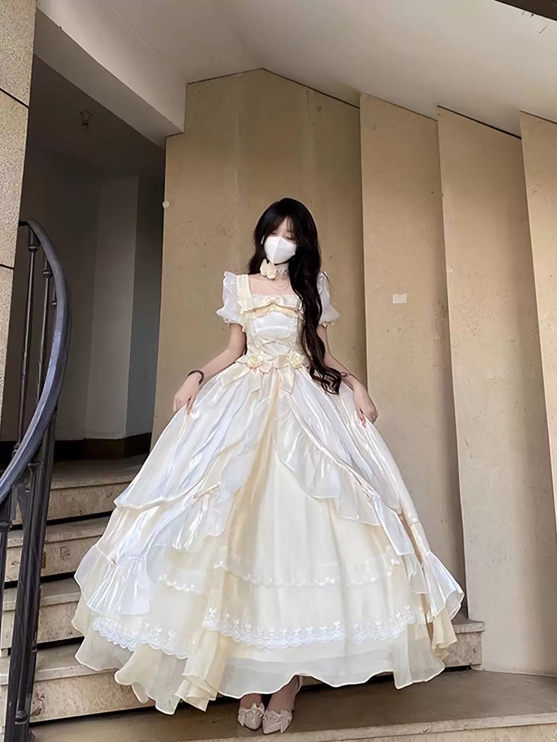 Sweetheart Dream Machine - Bridal Princess - Long Lolita Dress with Tiered Ruffles