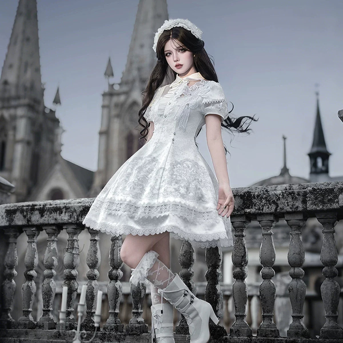 Letters from Unknown Star - White Classic Lolita Printed OP - Dress with Cross OP Dress