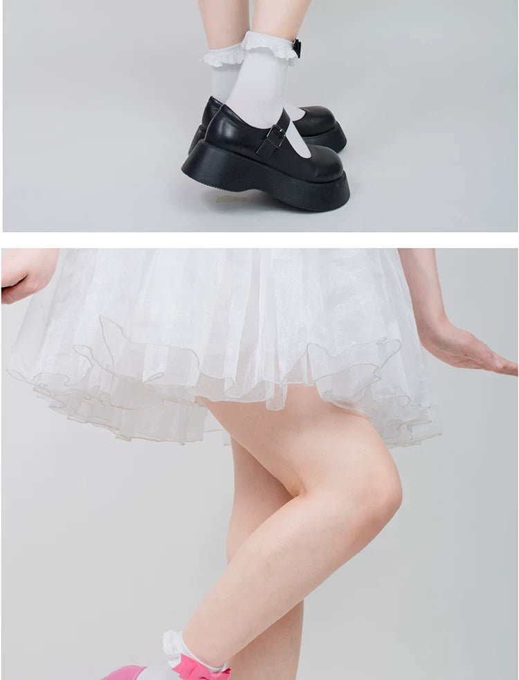 roji roji - Doll Bow - Lace-Trimmed Bow Socks