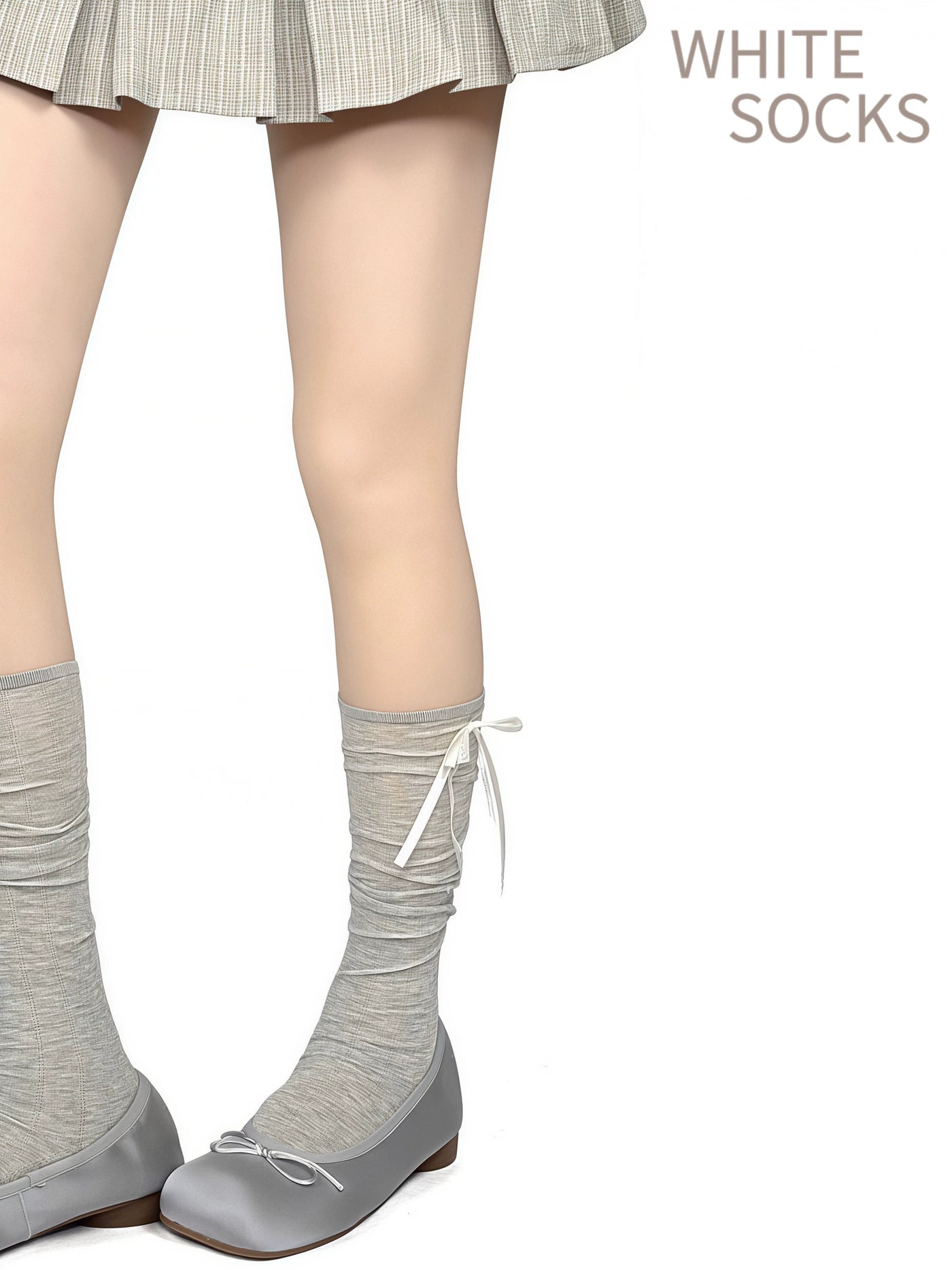 White Socks - Ballet Lace Slouch Socks - Long Socks with Lace Trim and Bow Details
