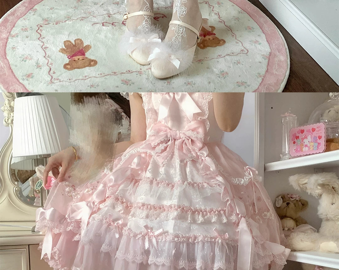 roji roji - Rose Frame - White Tights with Rose-Frame Print