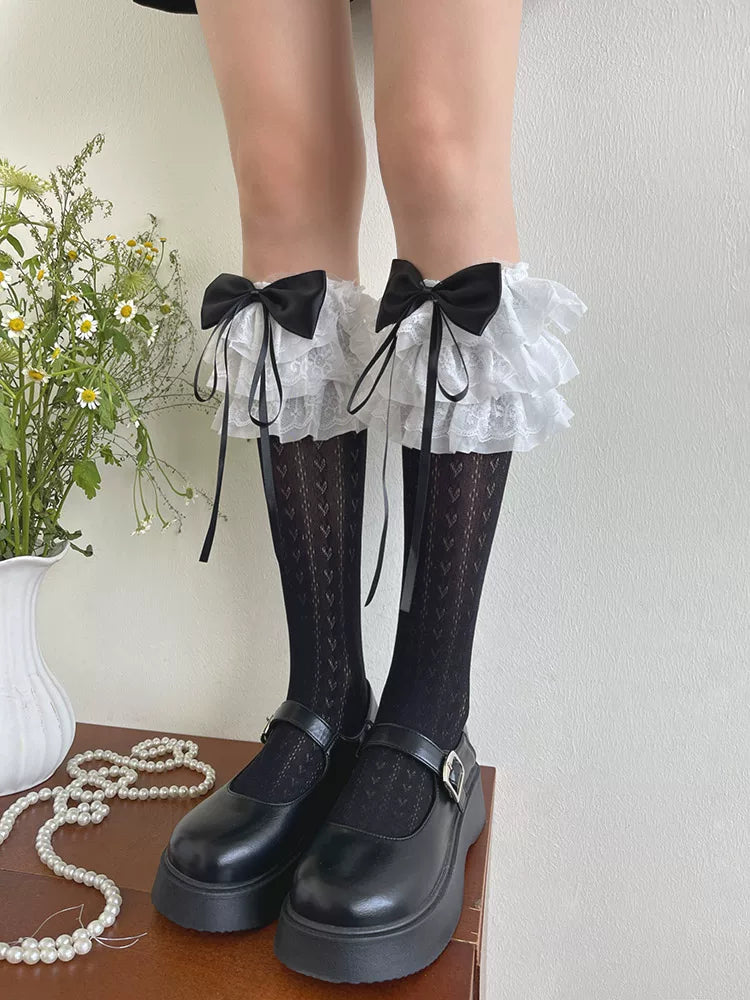 Sock Noble - Heart Lace - Black or White Heart-Patterned Lace Socks