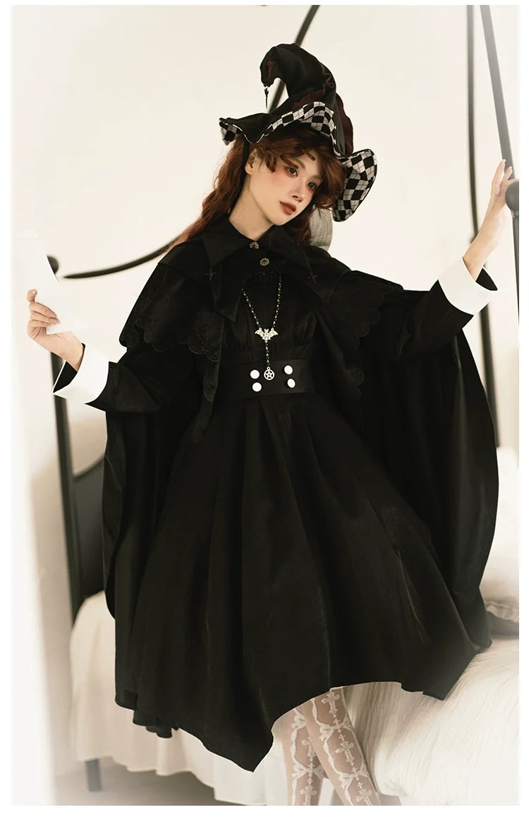 With PUJI - Pilgrim - Black Gothic Lolita Cape, Detachable 2-Piece