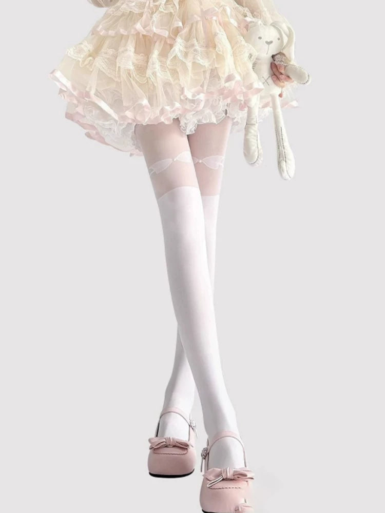 Fantasy Doll - Sheer Bow Panel - Over-the-Knee Stockings with Sheer Bow Panels