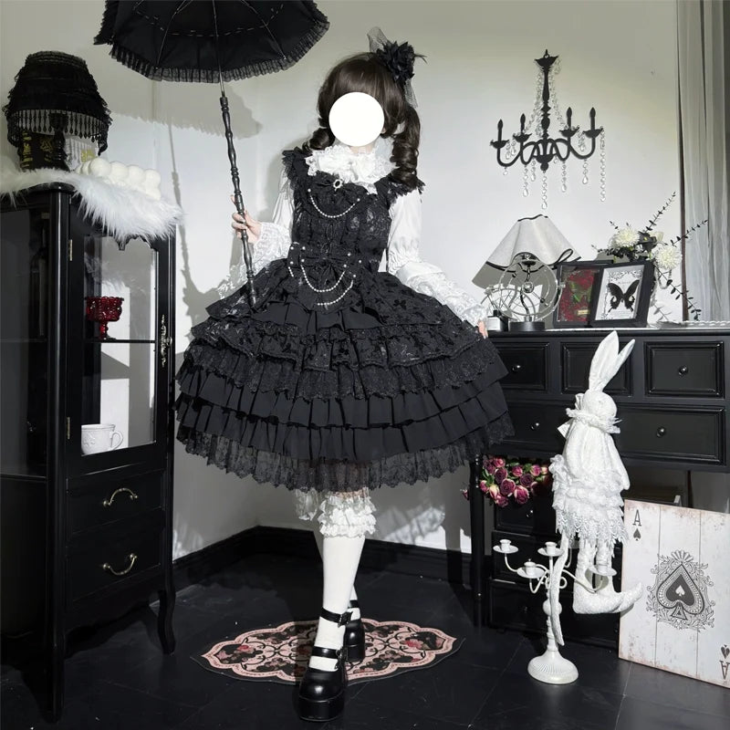 Hanguliang - Love Feathered Bond - Wedding Sweet Lolita JSK Dress, Hime Sleeve Blouse