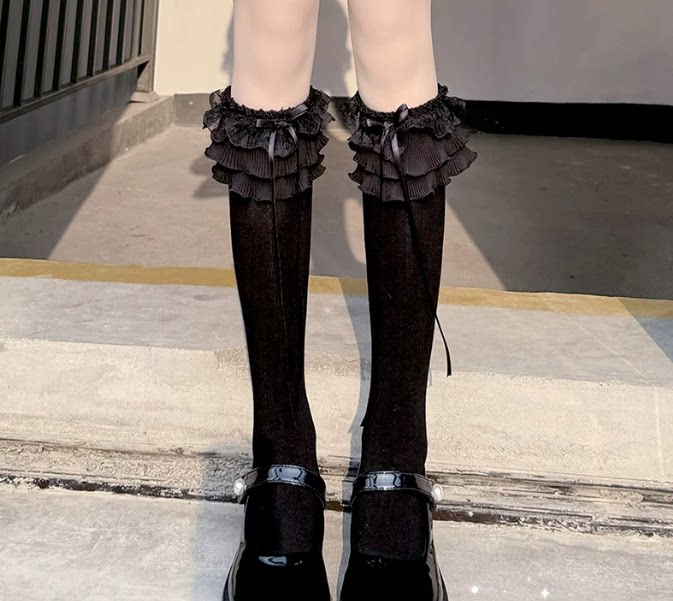 Fantasy Doll - Layered Lace - Mid-Calf Socks with Layered Ruffle Cuffs