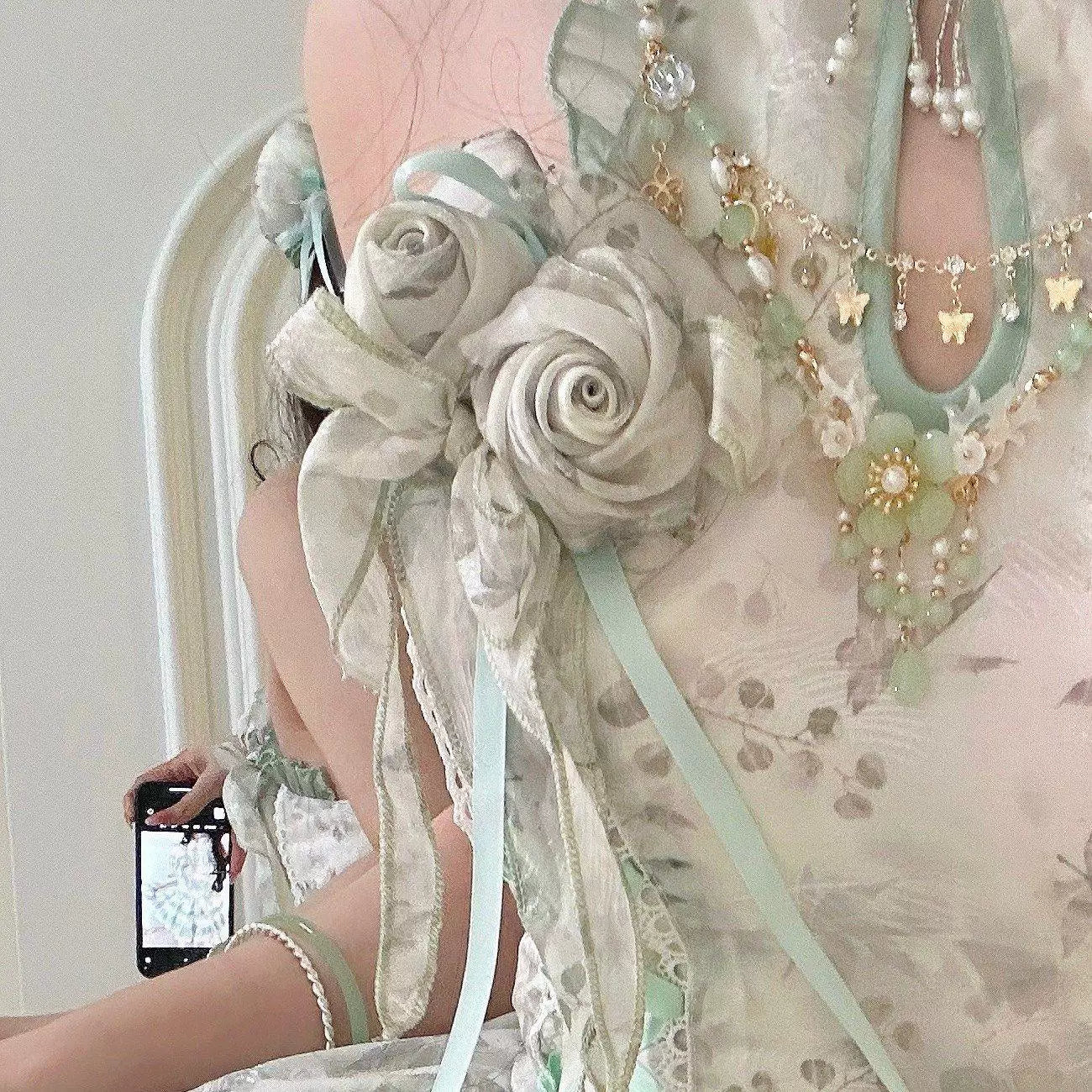 Sweetheart Dream Machine - Peach Moon Bamboo - Chinese-Inspired Halter Dress with Layered Ruffles