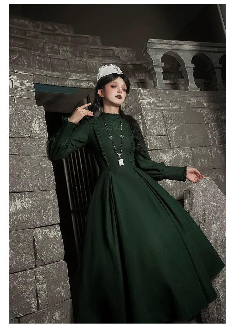 With PUJI - Abyss Clinic - Gothic Lolita Green Dress Set, Embroidery Accent