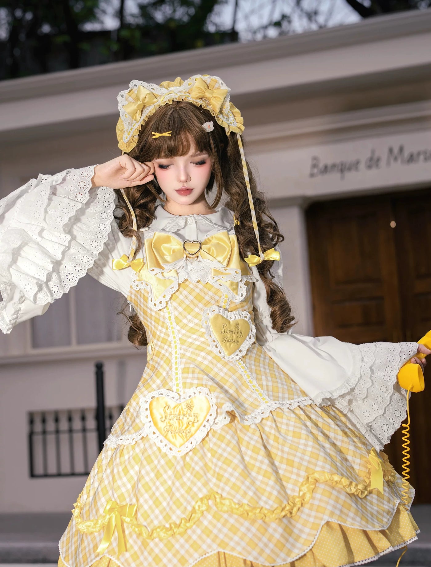 Star Fantasy - Shibuya Sweetheart - Plaid OP/JSK Dress Set with Lace Bunny-Ear Headwear