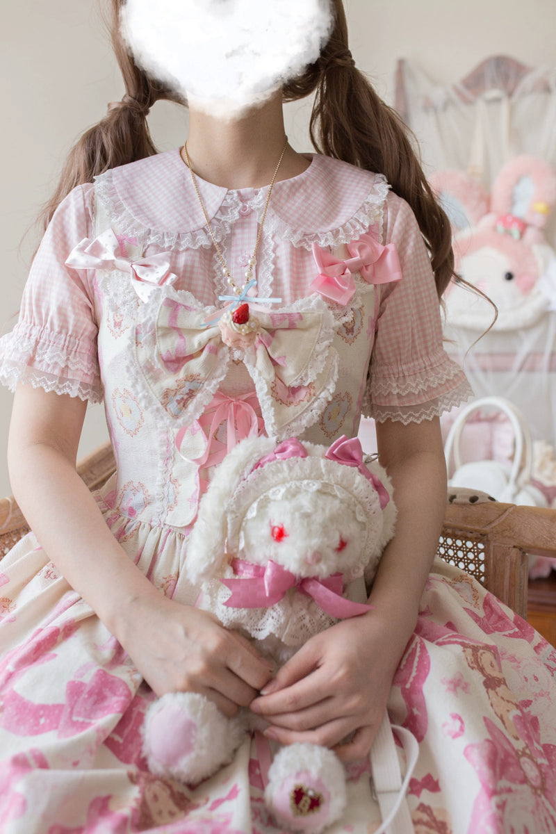MIST - Kawaii Plaid - Lolita Blouse with Cat-Ear Peter Pan Collar and Lace Trim