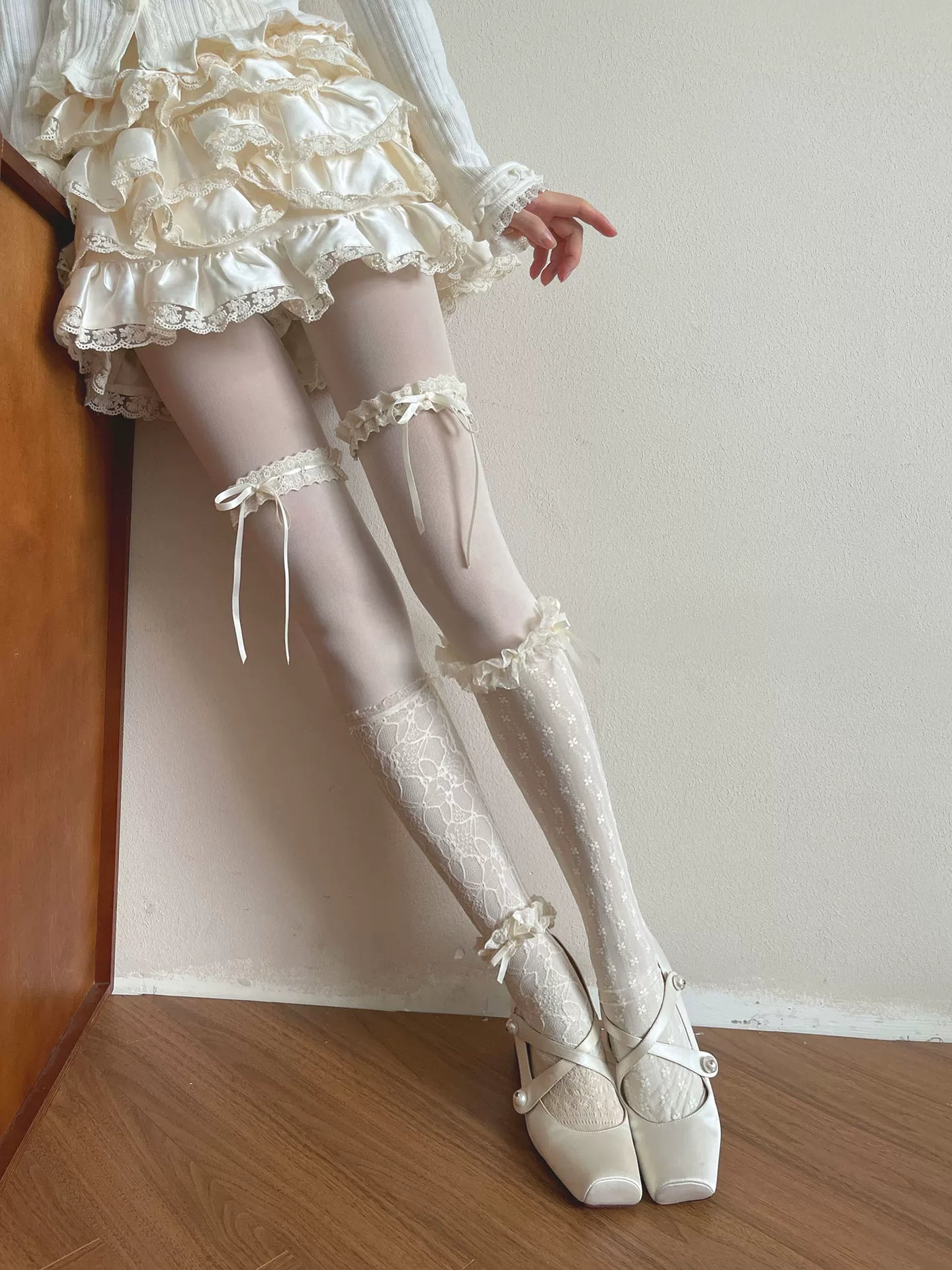 Sock Noble - Romantic Lace Layering - Layered Tights and Socks with Lace and Bows
