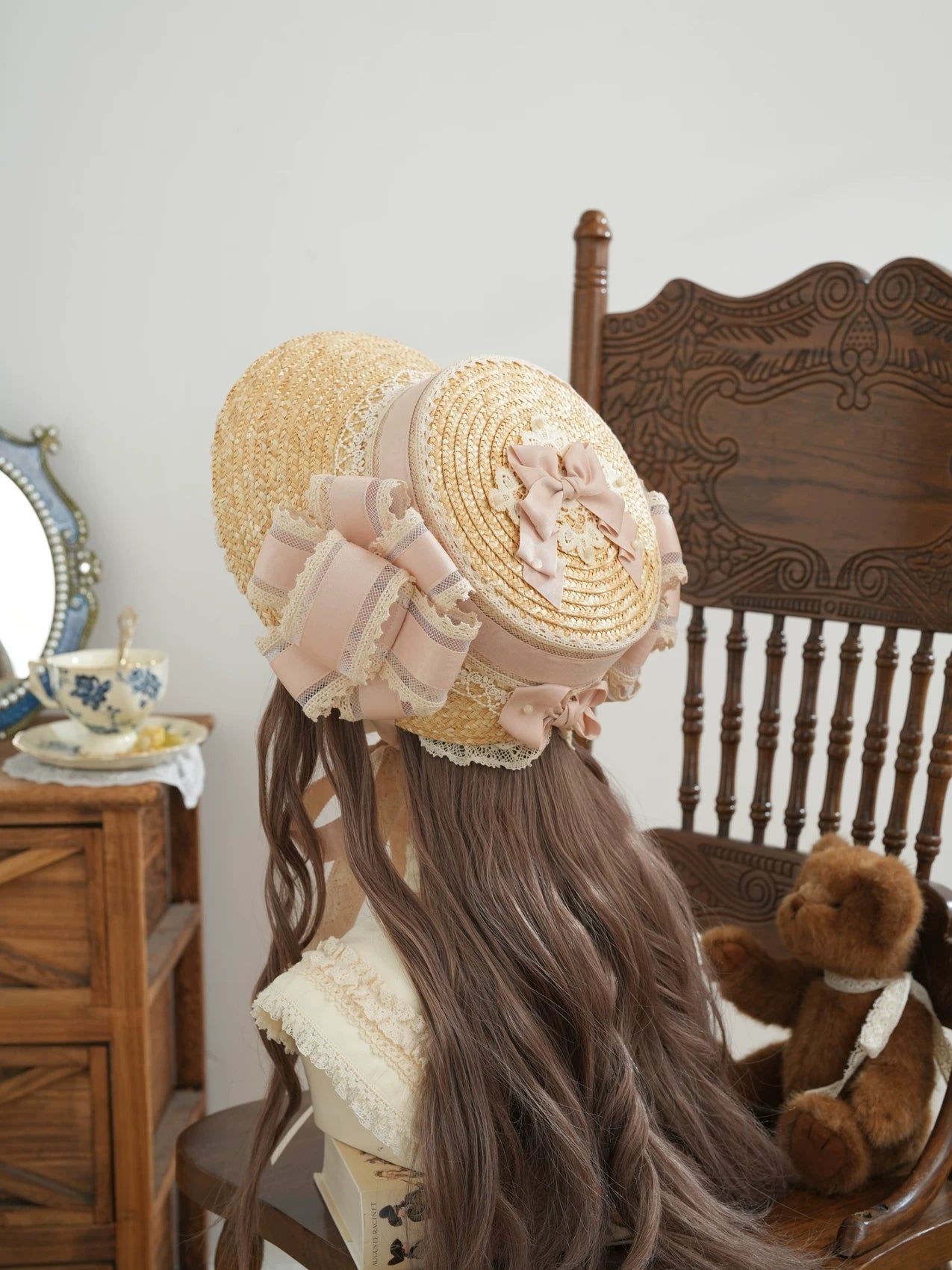 Star Box - Old Summer Shadow - Straw Bonnet with a Lace-Trimmed Brim