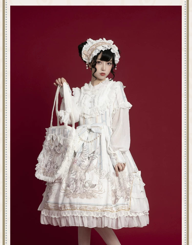 Elegant leopard cat-themed Lolita Fetch OP dress with long sleeves, cute and suitable for daily wear