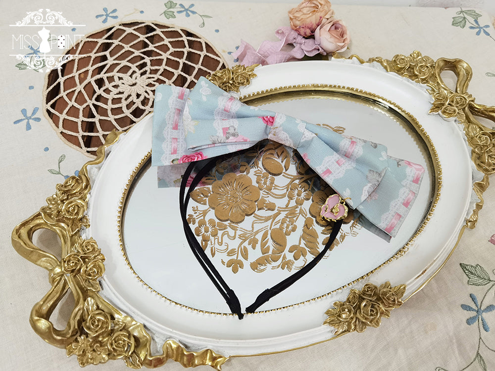 Lilyka Garden - Classic Lolita Headdress and Necklace Brooch Bow Trailing KC - Green Flower Wall
