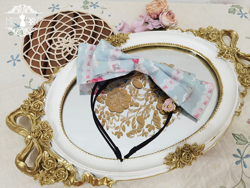 Lilyka Garden - Classic Lolita Headdress and Necklace Brooch Bow Trailing KC - Green Flower Wall