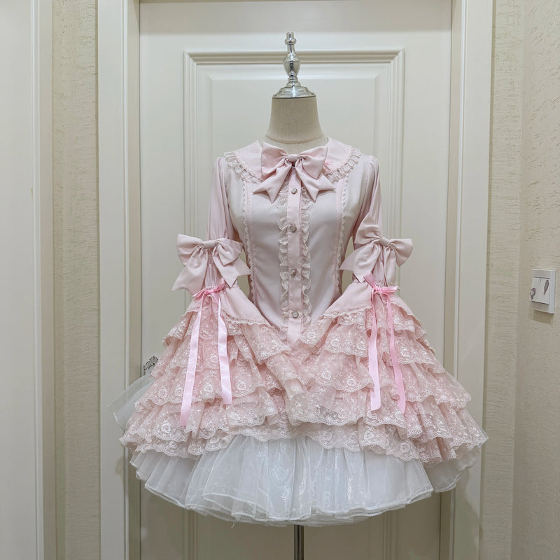 Hime-Sleeve Lace Lolita Blouse — Pink Hime-Sleeve Blouse