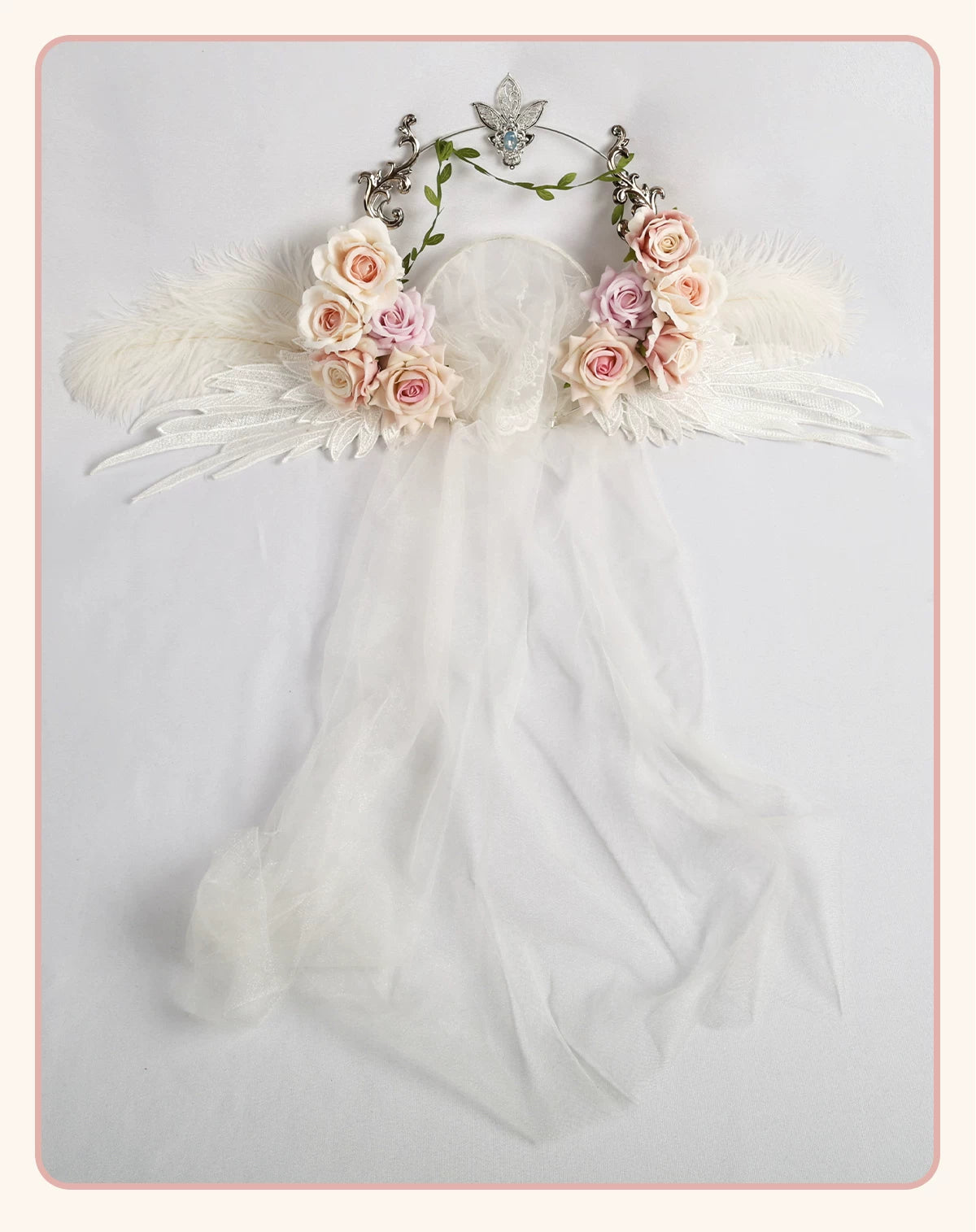 Stardust Rose - Angel Rose Crown - White Rose Crown with Wing Details