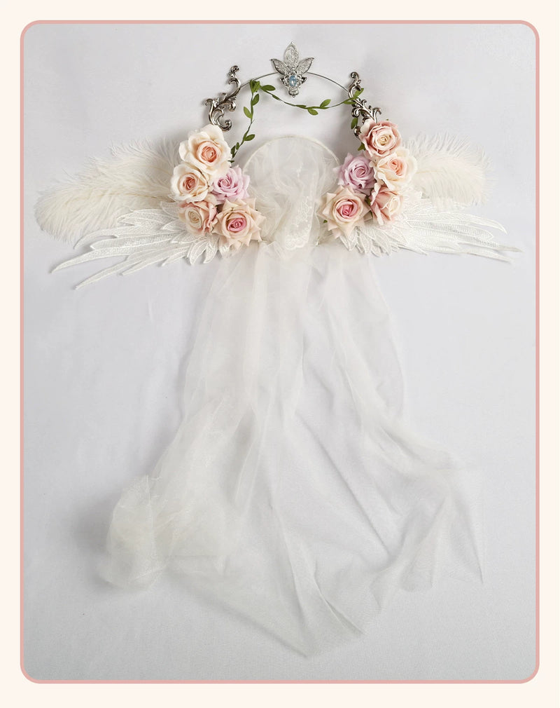 Stardust Rose - Angel Rose Crown - White Rose Crown with Wing Details
