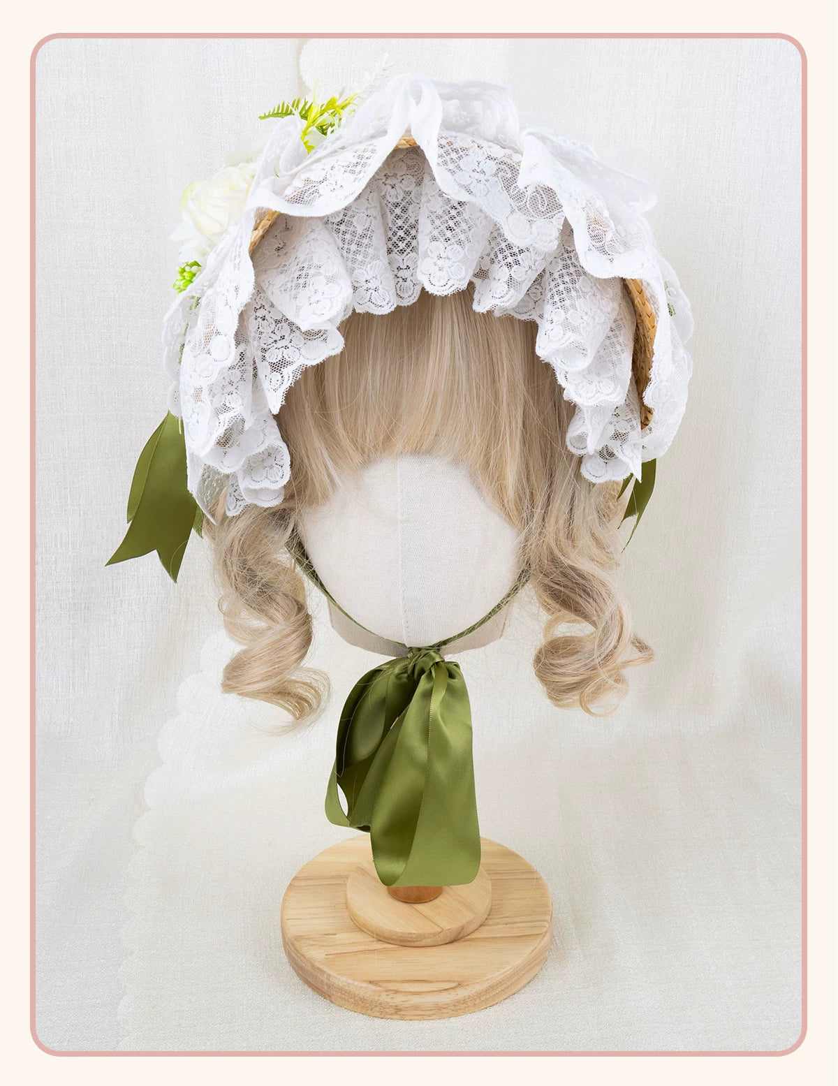 Stardust Rose - Garden Lace Bow - Flat Straw Hat with Lace Trim and Large Bow