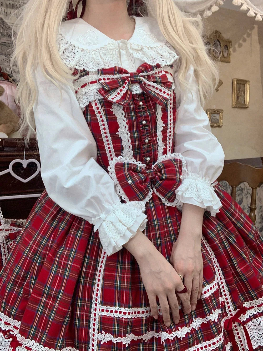 Miss Point - Plaid Petal Bunny - Kawaii Lolita Cotton Shirt, Bunny Ear