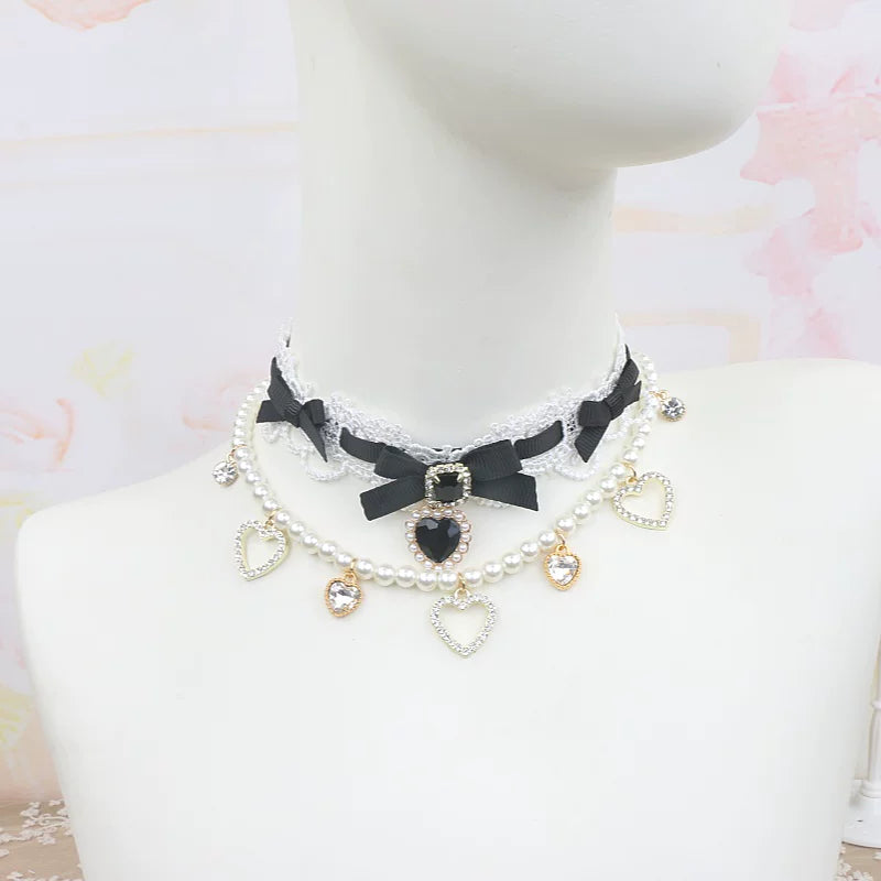 Independent Brand - Heart Pearl Bow - Necklaces, Bracelets and Collars with Heart Charms