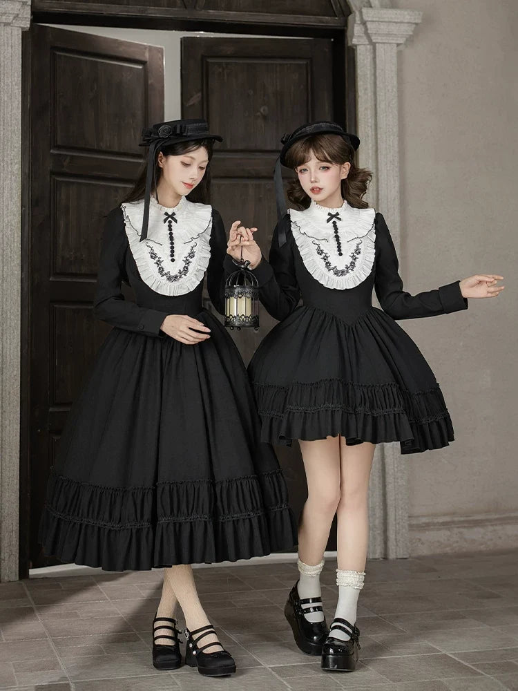With PUJI - Audrey's Reply - Classic Lolita Square Neck OP, Detachable Embroidered Collar