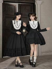 With PUJI - Audrey's Reply - Classic Lolita Square Neck OP, Detachable Embroidered Collar - Embroidered Fake Collar - In Stock / S